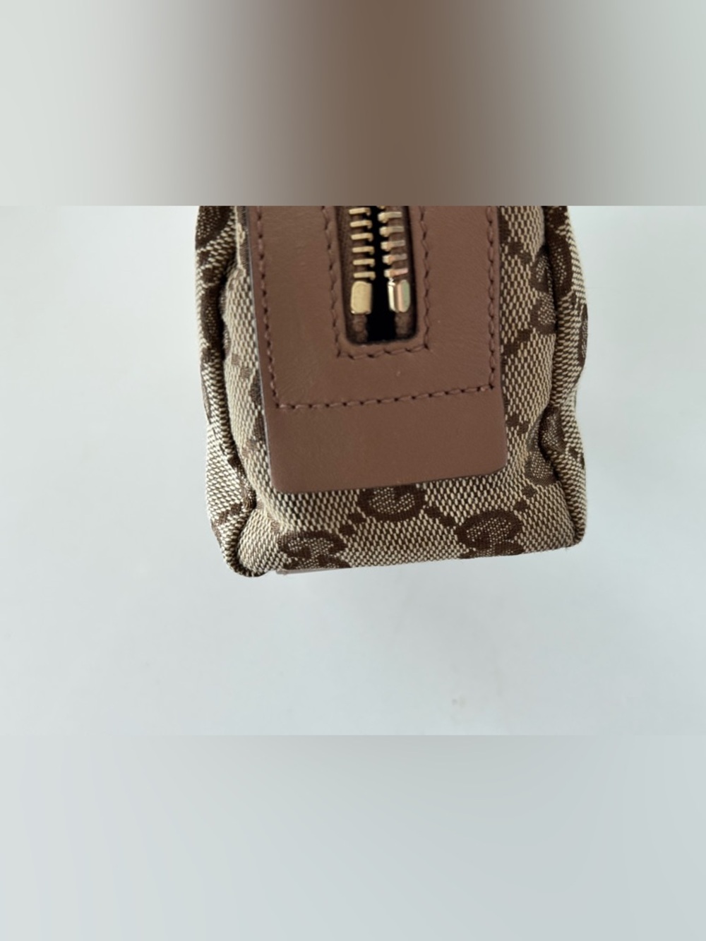 Gucci Beige GG Canvas Cosmetic Pouch with Pink and Burgundy Web - Picture 5 of 7